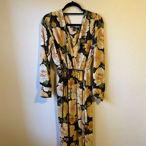 Long-sleeve Floral Wrap Dress in ‘70s Print